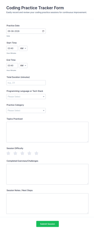 Coding Practice Tracker Form Template