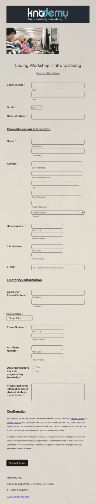 Coding Workshop Intro To Coding Form Template