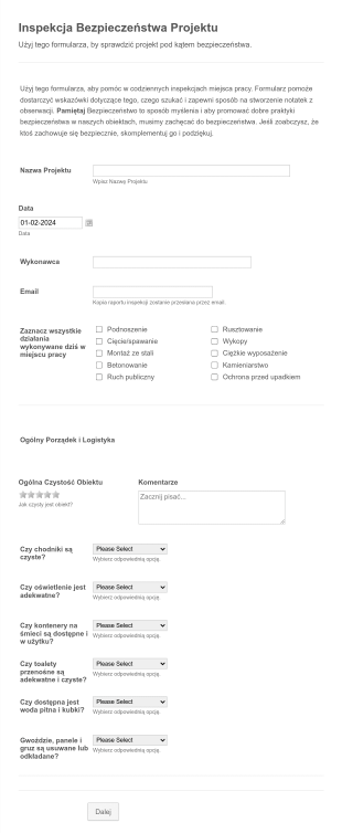 Codzienna Inspekcja Bezpieczeństwa Form Template