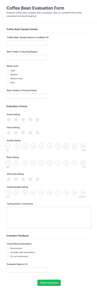 Coffee Bean Evaluation Form Template