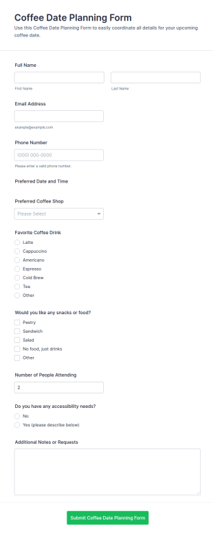 Coffee Date Planning Form Template