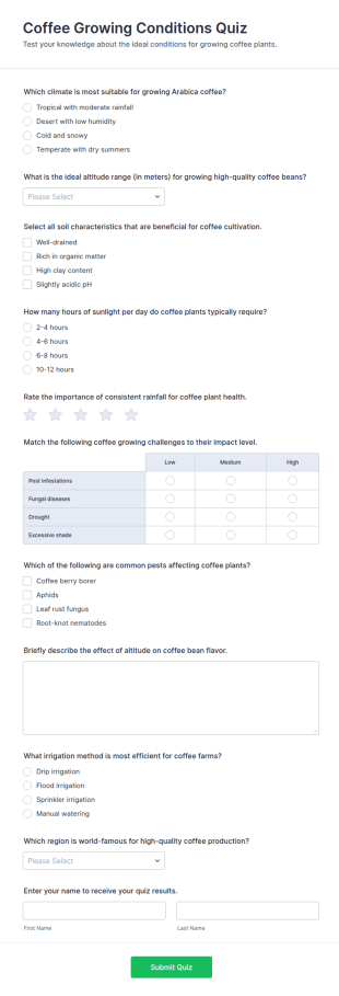 Coffee Growing Conditions Quiz Form Template