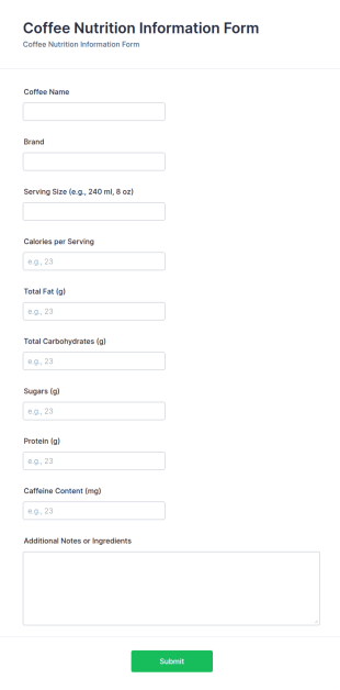 Coffee Nutrition Information Form Template