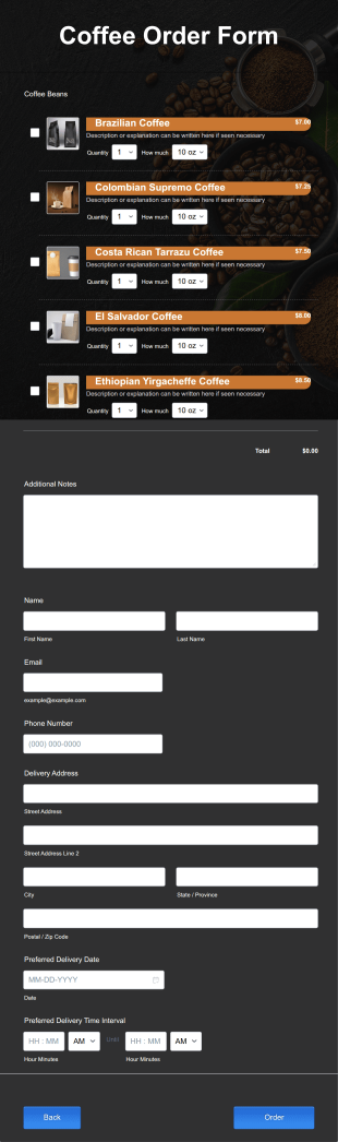 Coffee Order Form Template