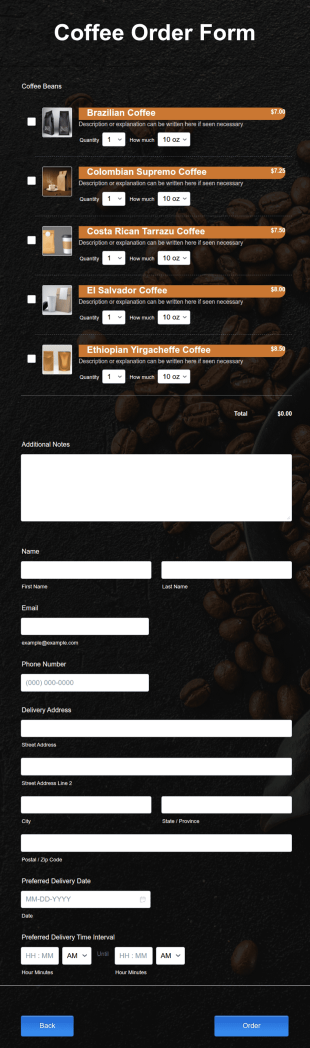 Coffee Order Form Template