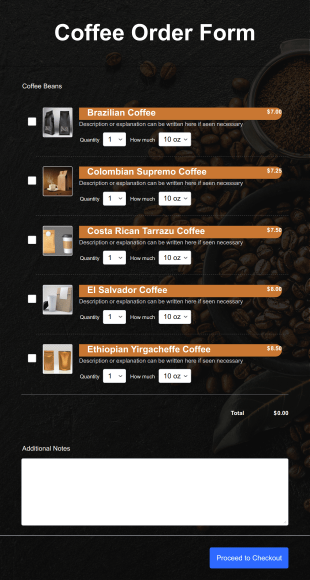 Coffee Order Form Template
