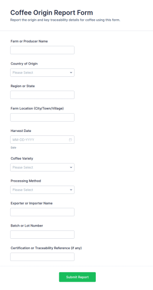 Coffee Origin Report Form Template