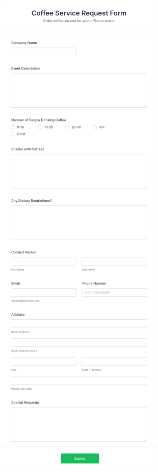 Coffee Service Request Form Template