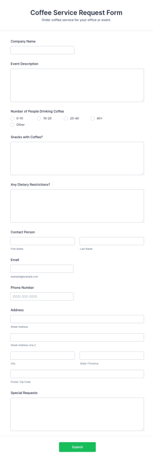 Coffee Service Request Form Template