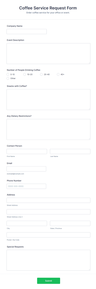Coffee Service Request Form Template
