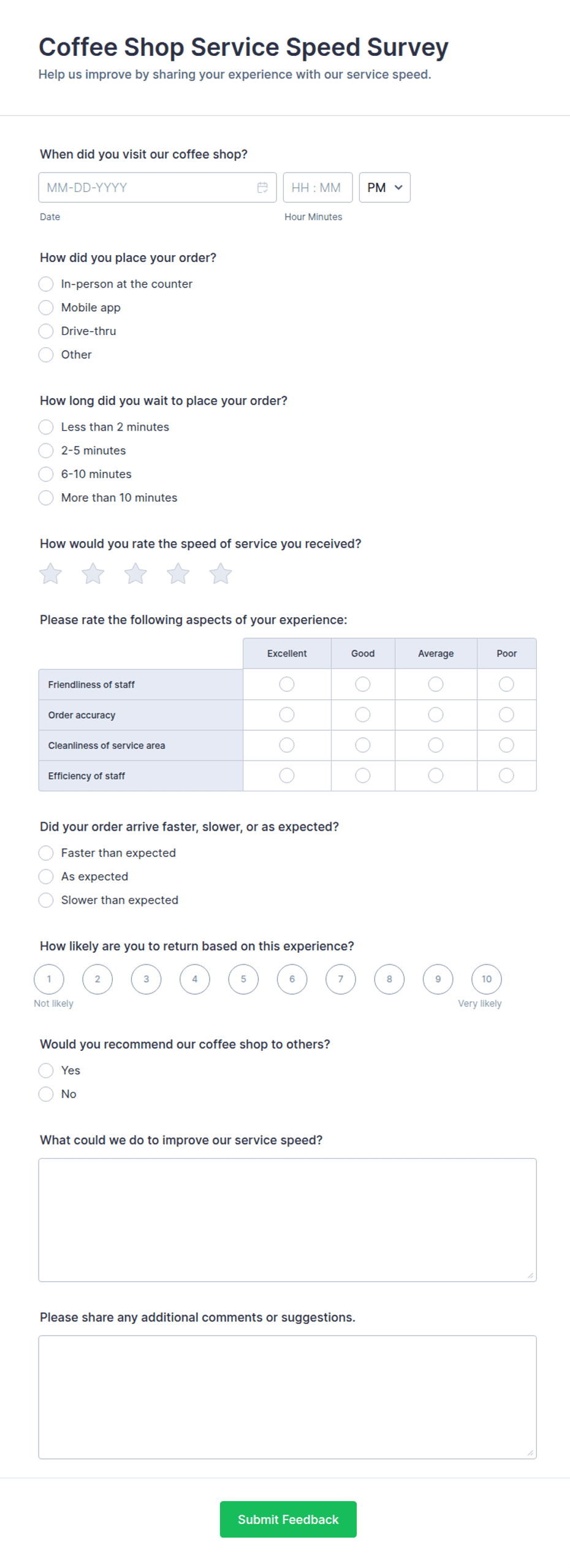 Coffee Shop Service Speed Survey Form Template | Jotform