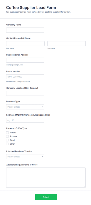 Coffee Supplier Lead Form Template