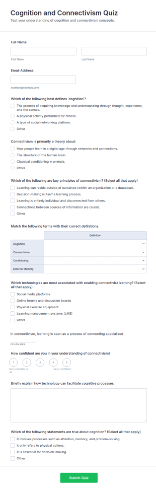 Cognition And Connectivism Quiz Form Template