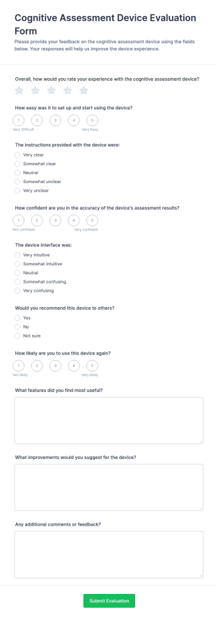 Cognitive Assessment Device Evaluation Form Template
