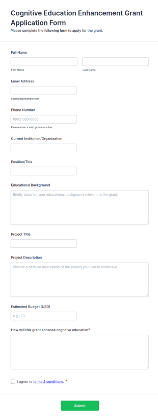 Cognitive Education Enhancement Grant Application Form Template