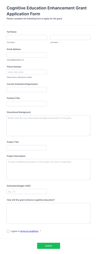 Cognitive Education Enhancement Grant Application Form Form Template