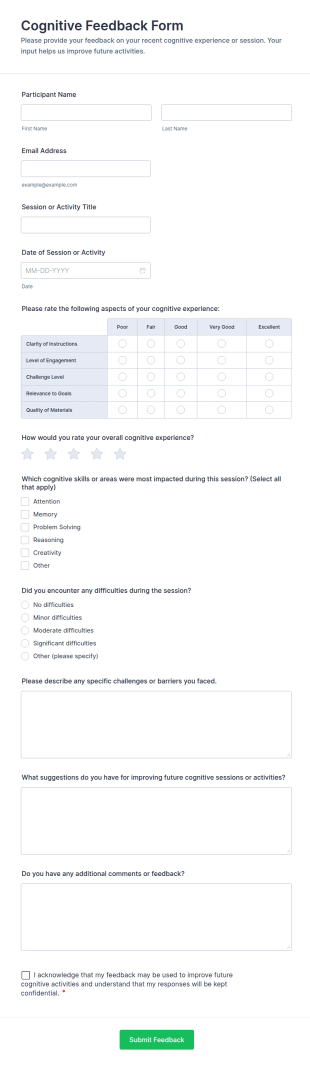 Cognitive Feedback Form Template