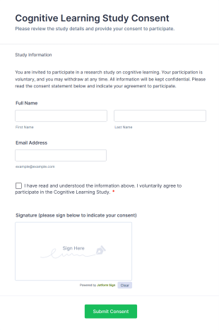 Cognitive Learning Study Consent Form Template