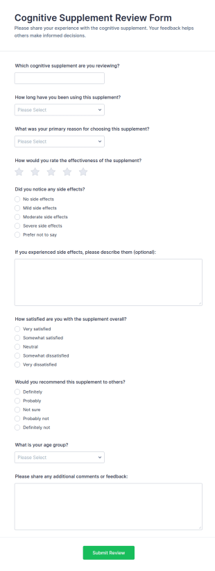 Cognitive Supplement Review Form Template