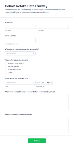 Cohort Retake Dates Survey Form Template