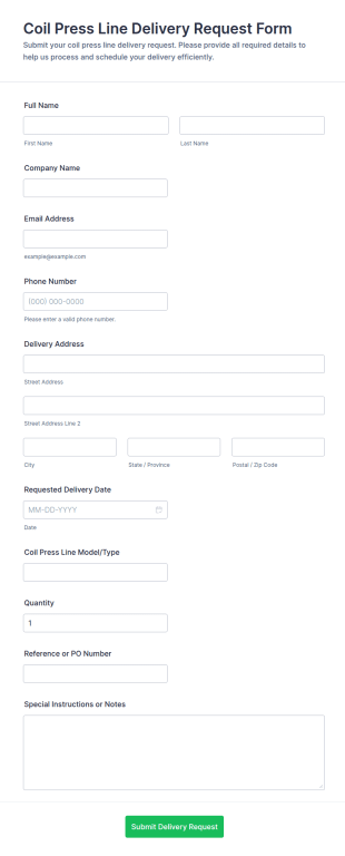Coil Press Line Delivery Request Form Template