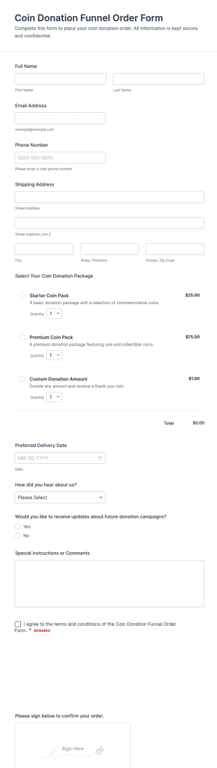 Coin Donation Funnel Order Form Template