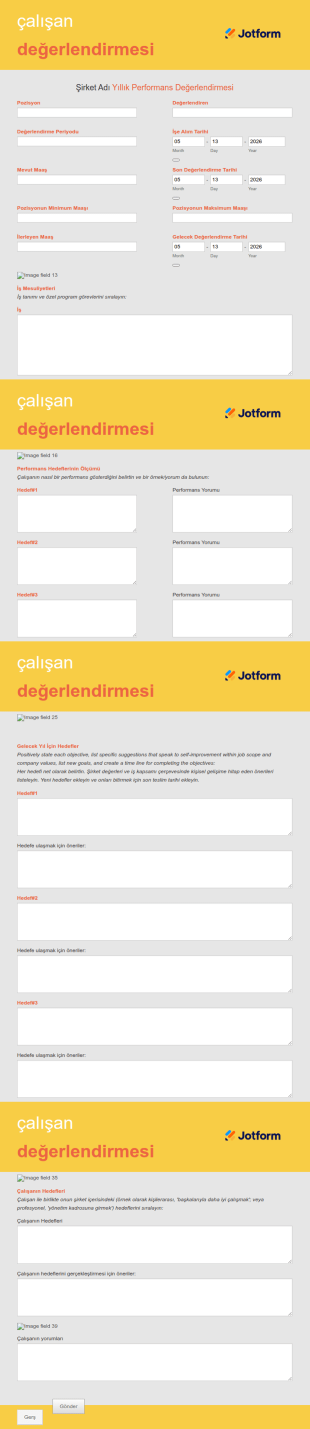 Çok Sayfalı Çalışan Değerlendirme Form Şablonu