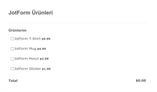 Çoklu Ürün Sipariş Form Şablonu