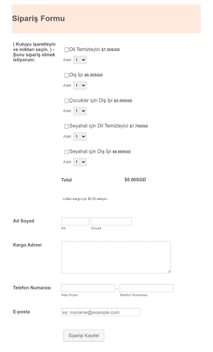 Çoklu Ürün Siparişi Form Template