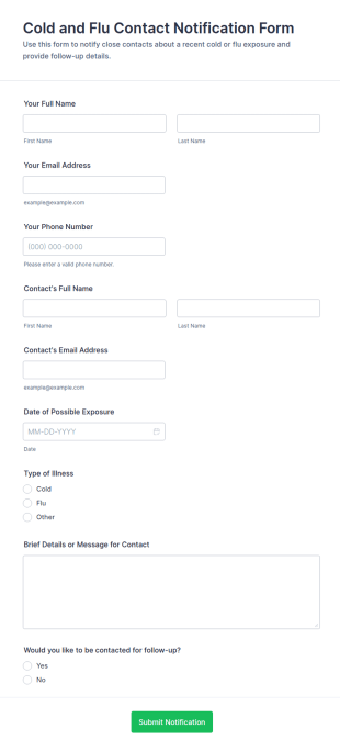 Cold And Flu Contact Notification Form Template