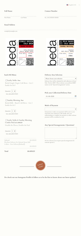Cold Brew Coffee Pre Order Form Template