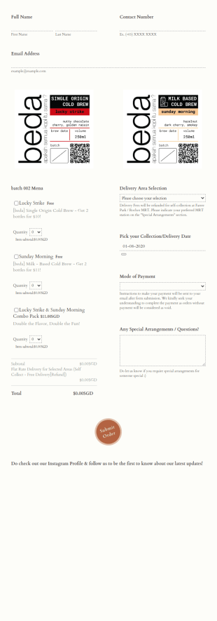 Cold Brew Coffee Pre Order Form Template