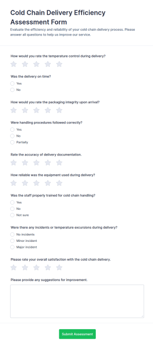 Cold Chain Delivery Efficiency Assessment Form Template