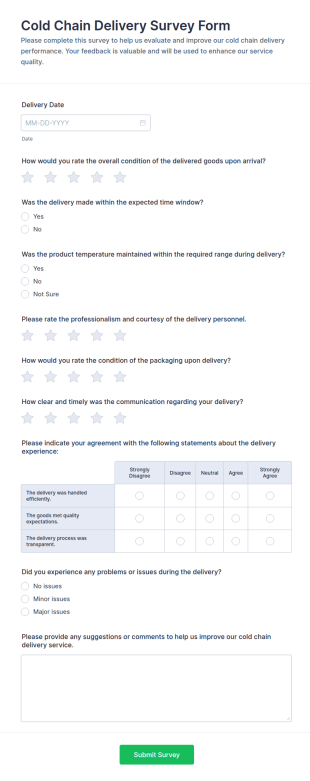 Cold Chain Delivery Survey Form Template