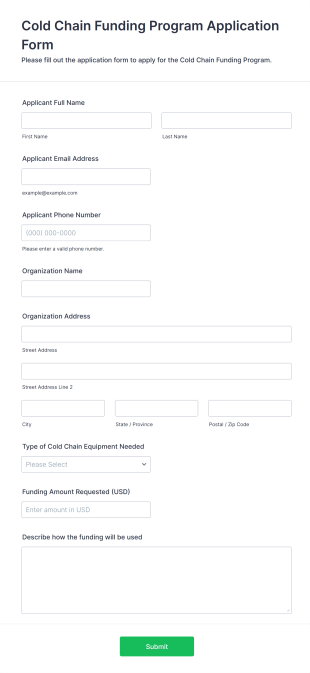 Cold Chain Funding Program Application Form Template