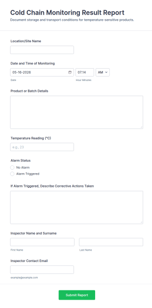 Cold Chain Monitoring Result Report Form Template