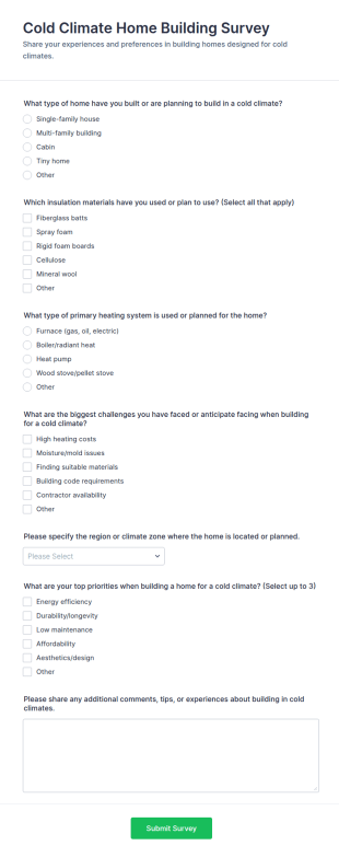Cold Climate Home Building Survey Form Template