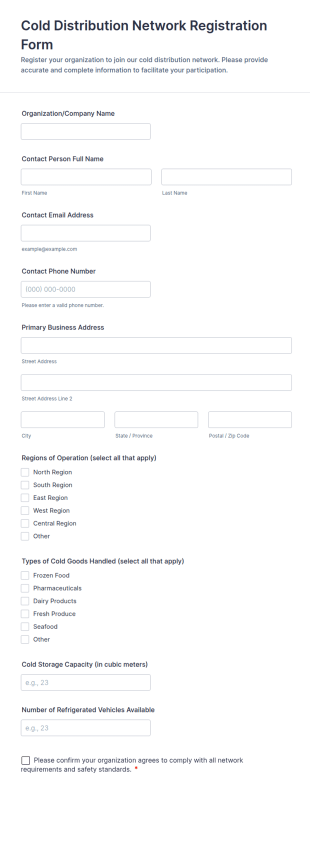 Cold Distribution Network Registration Form Template