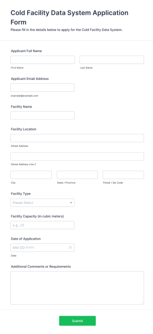 Cold Facility Data System Application Form Form Template