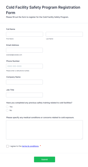 Cold Facility Safety Program Registration Form Template