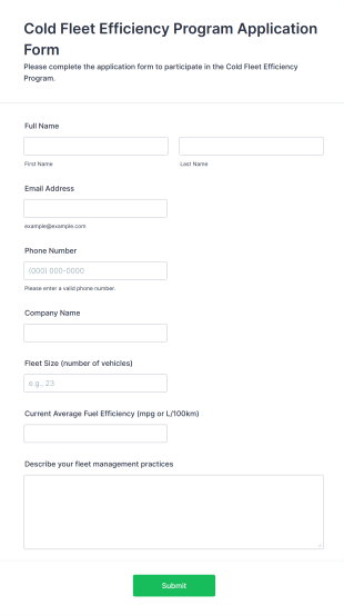 Cold Fleet Efficiency Program Application Form Form Template