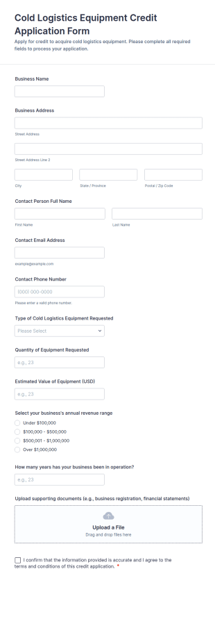 Cold Logistics Equipment Credit Application Form Template