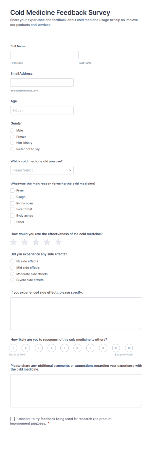 Cold Medicine Feedback Survey Form Template