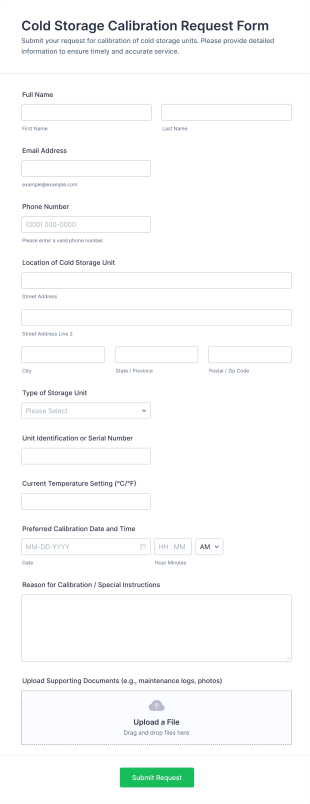 Cold Storage Calibration Request Form Template