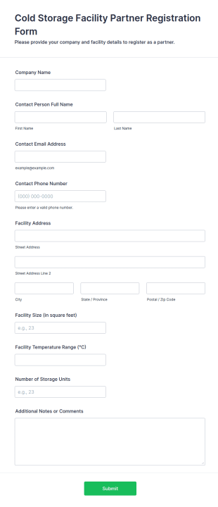 Cold Storage Facility Partner Registration Form Template