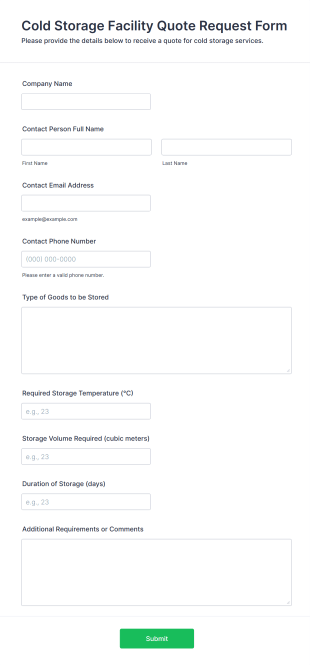 Cold Storage Facility Quote Request Form Template