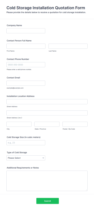Cold Storage Installation Quotation Form Form Template