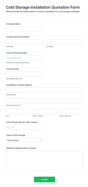Cold Storage Installation Quotation Form Template