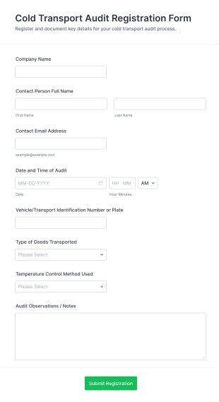 Cold Transport Audit Registration Form Template