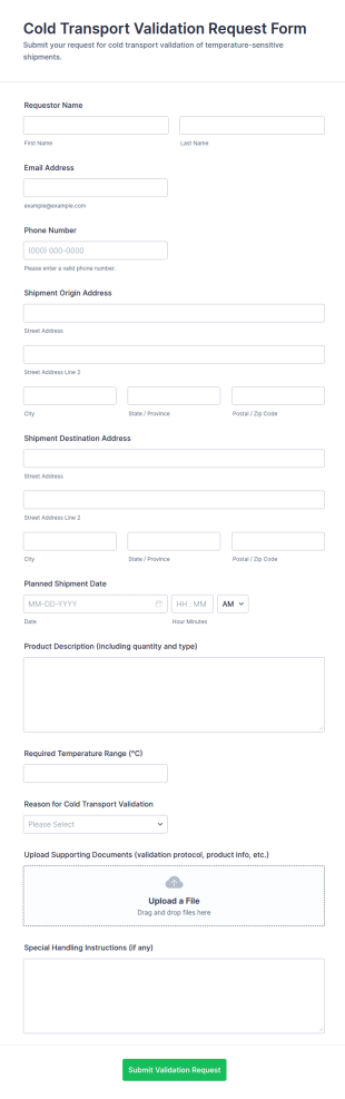 Cold Transport Validation Request Form Template